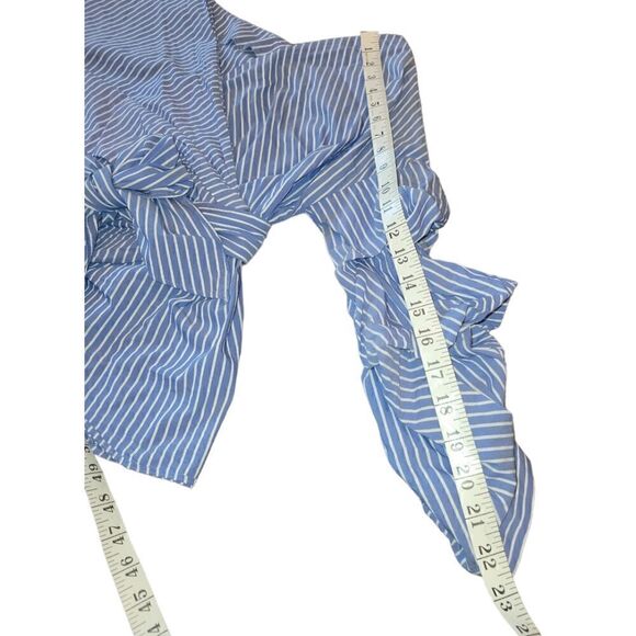ZARA Woman True Wrap Blue White Stripe Wrap Boat Neck 3/4 Sleeve Top M - Picture 10 of 13